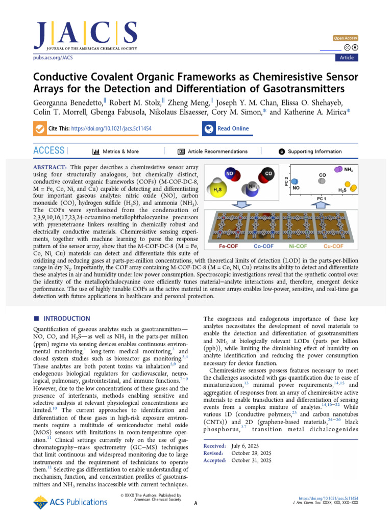 Conductive Covalent Organic Frameworks As Chemiresistive Sensor Arrays ...