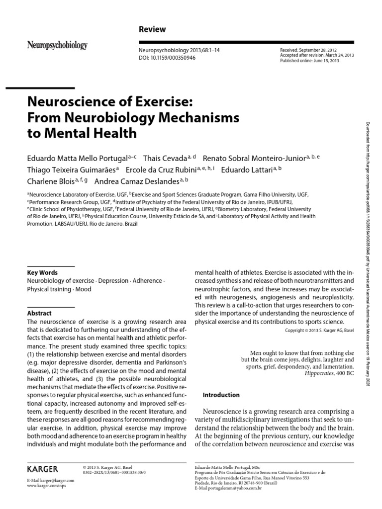 Neuroscience of Exercise, From Neurobiology Mechanisms To Mental Health ...