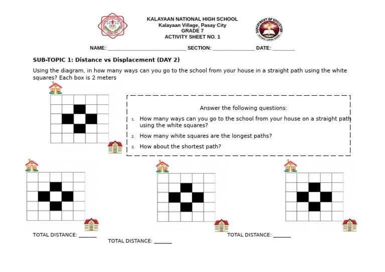 Grade 7 Distance vs Displacement Activity | PDF