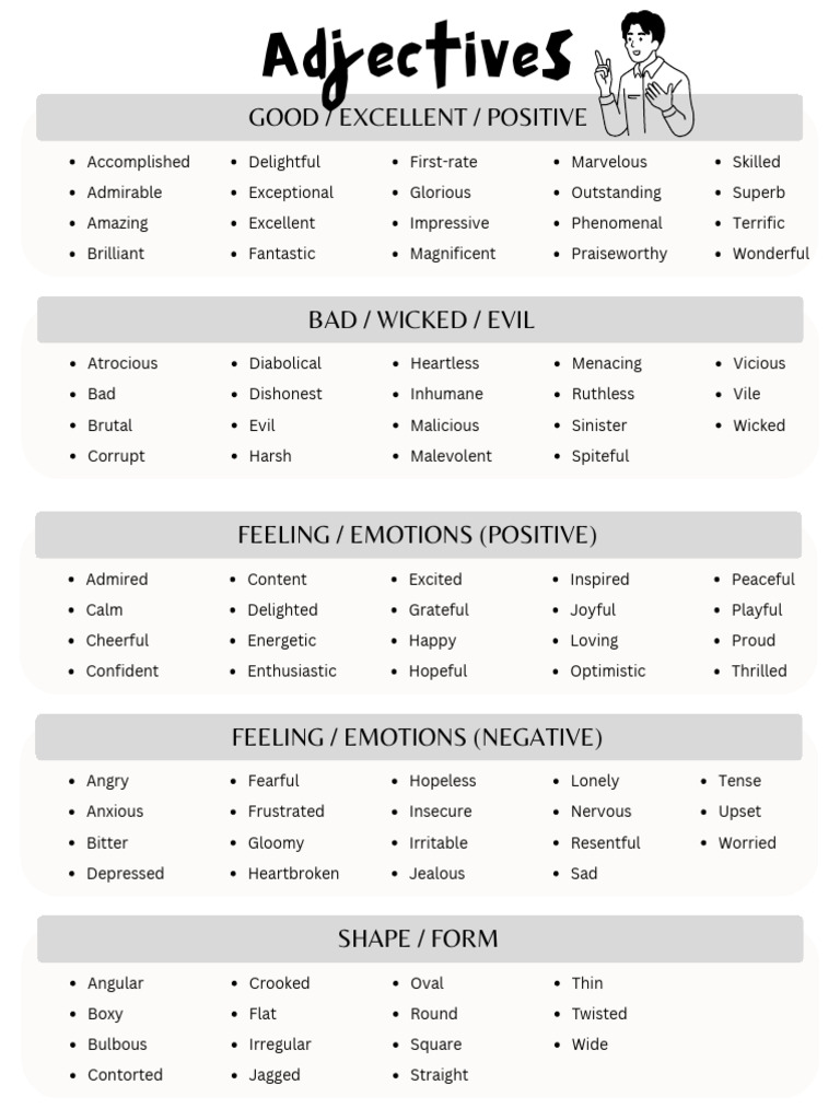 Comprehensive List of Descriptive Adjectives | PDF