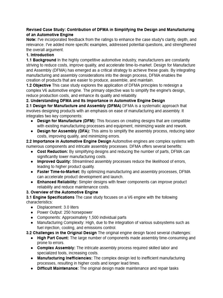 Case Study Contribution Of Dfma In Simplifying Pdf