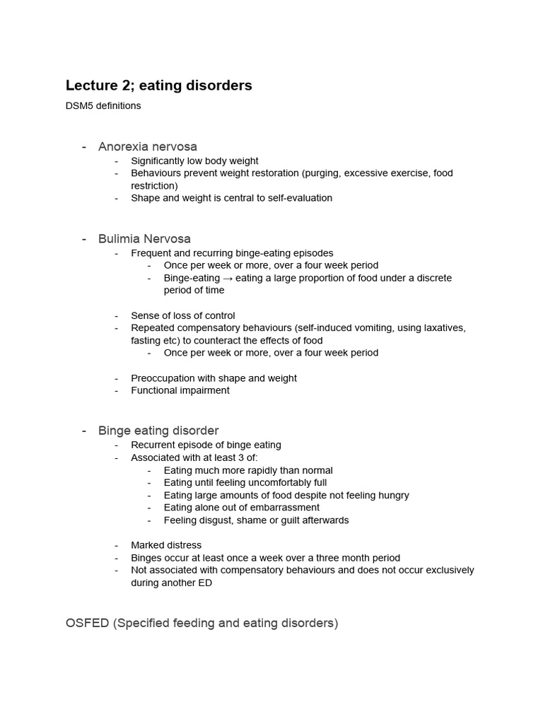 Lecture 2 Eating Disorders | PDF | Eating Disorder | Binge Eating Disorder