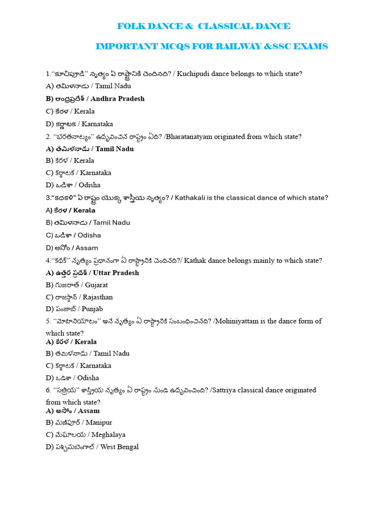 Folk Dance Classical Dances in Telugu English | PDF