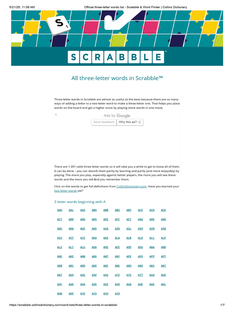 Official Scrabble Three-Letter Words | PDF