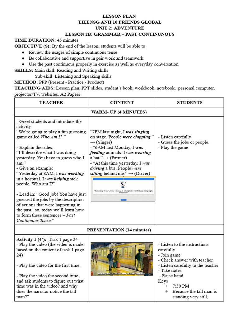 Past Continuous Grammar Lesson Plan | PDF | Syntax | Grammar