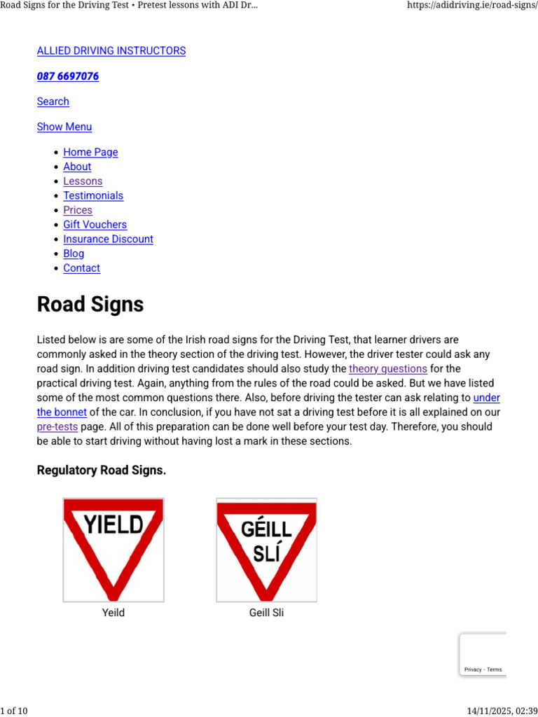 Road Signs For The Driving Test Pretest Lessons With ADI Driving | PDF ...