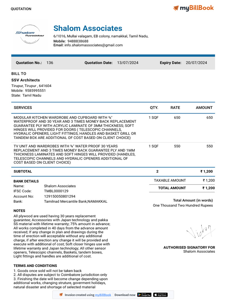 Quotation for Modular Kitchen & Wardrobe | PDF
