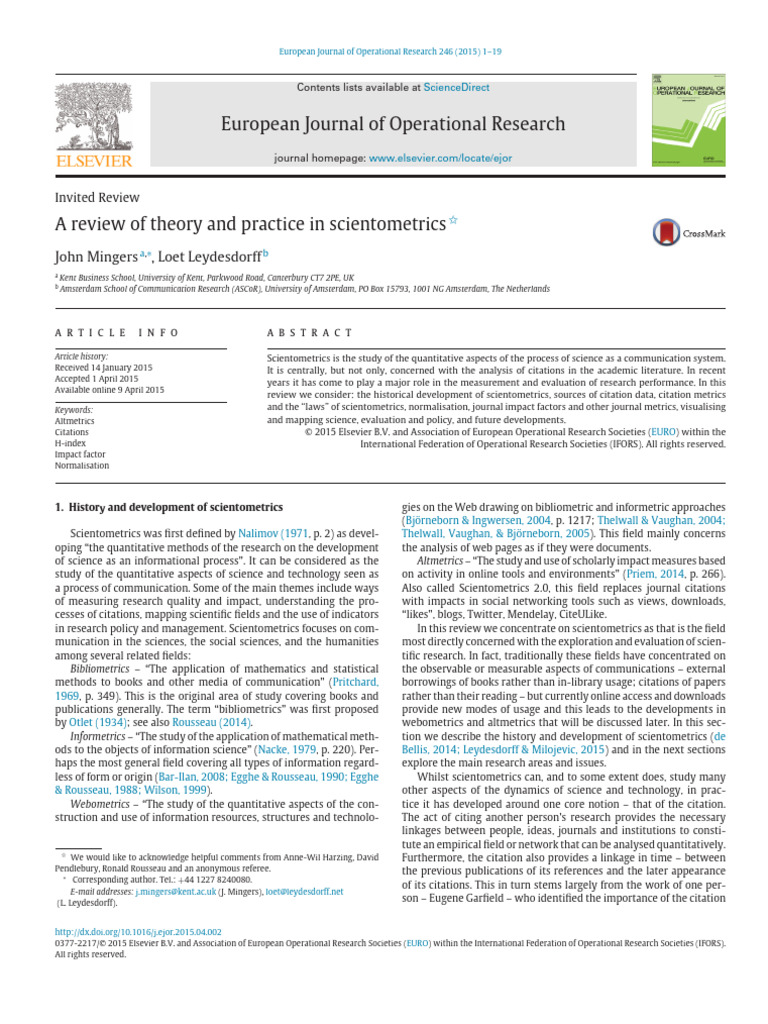 Review Theory Scientometrics | PDF | Information Science | Academia