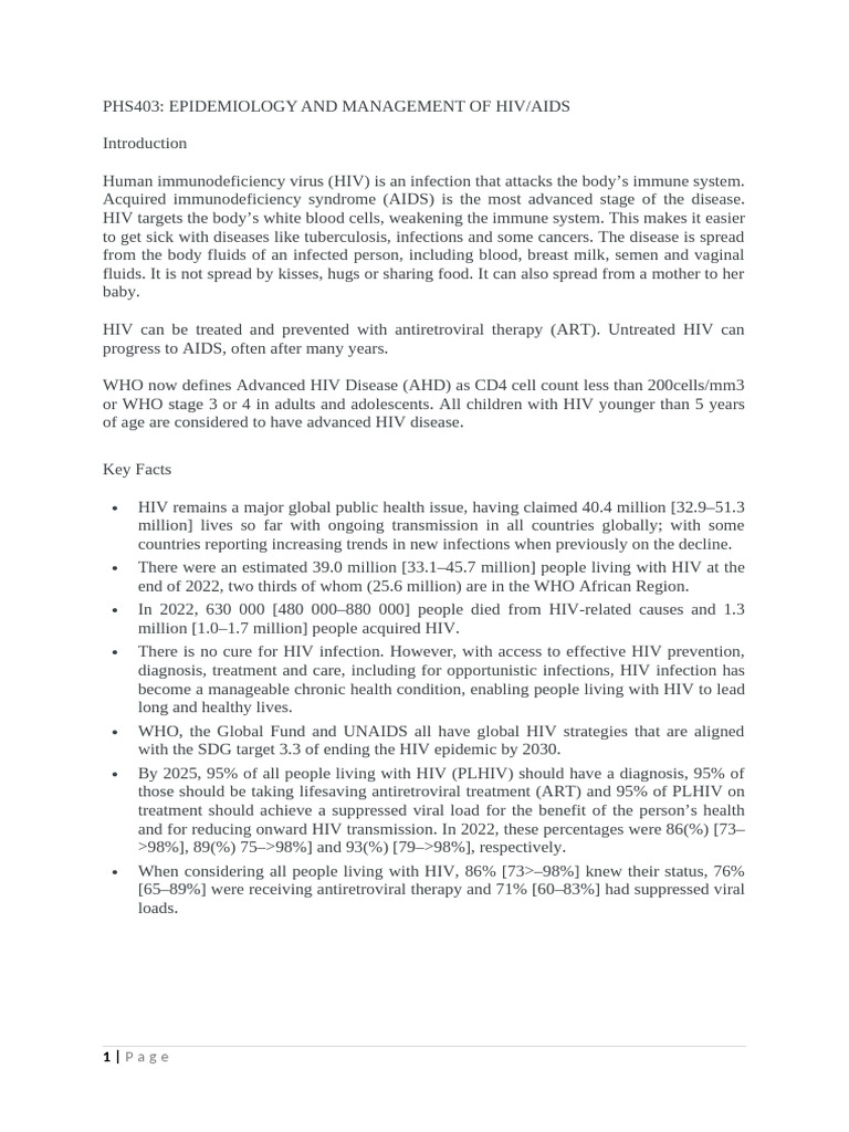 HIV/AIDS Epidemiology and Management Guide | PDF | Hiv/Aids | Hiv
