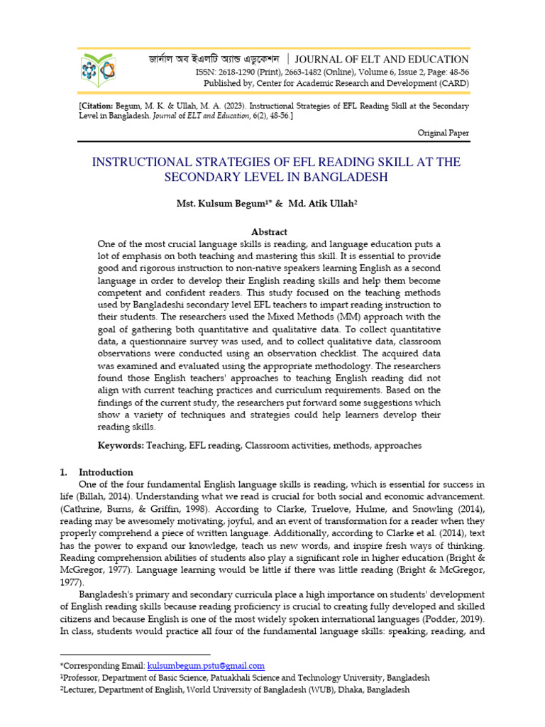 Instructional Strategies of EFL Reading | PDF | Reading Comprehension ...