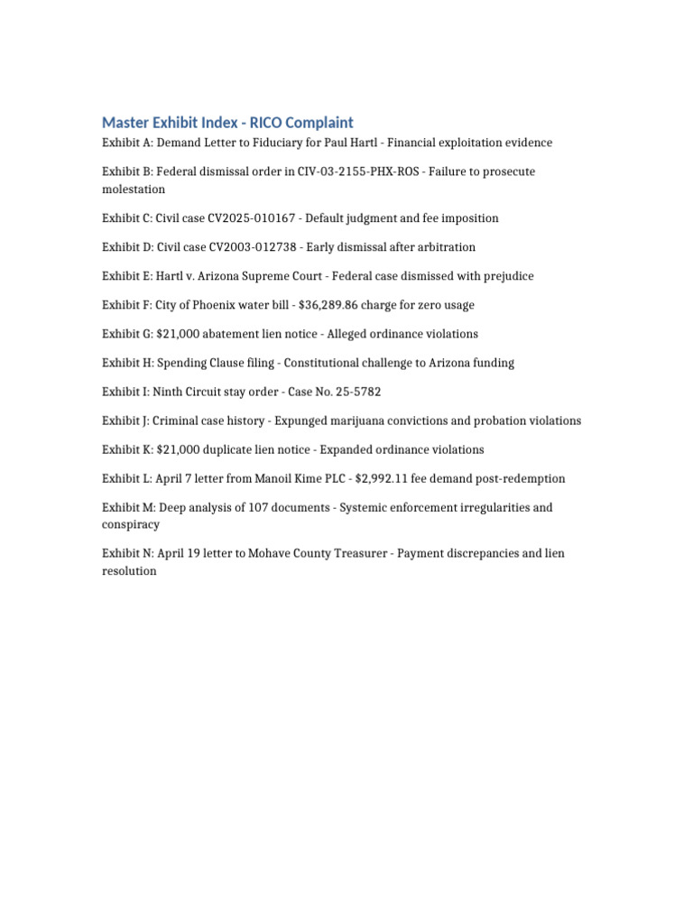 RICO Complaint Master Exhibit Index | PDF