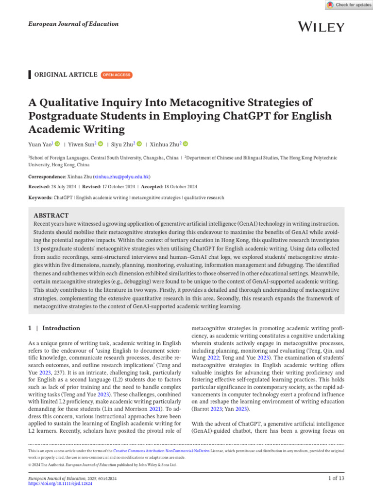 2 A Qualitative Inquiry Into Metacognitive Strategies | PDF ...