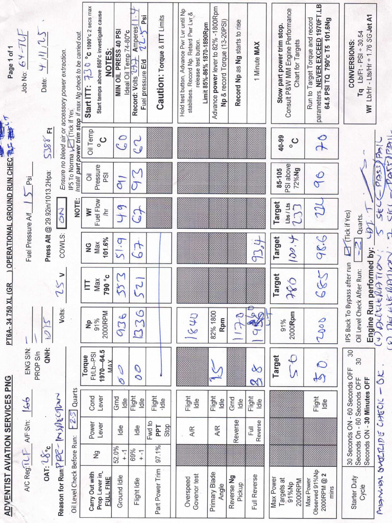 Engine Run Sheets - Pre & Post | PDF
