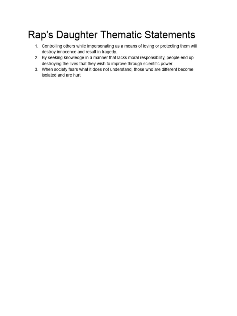 Rap's Daughter Thematic Statements | PDF