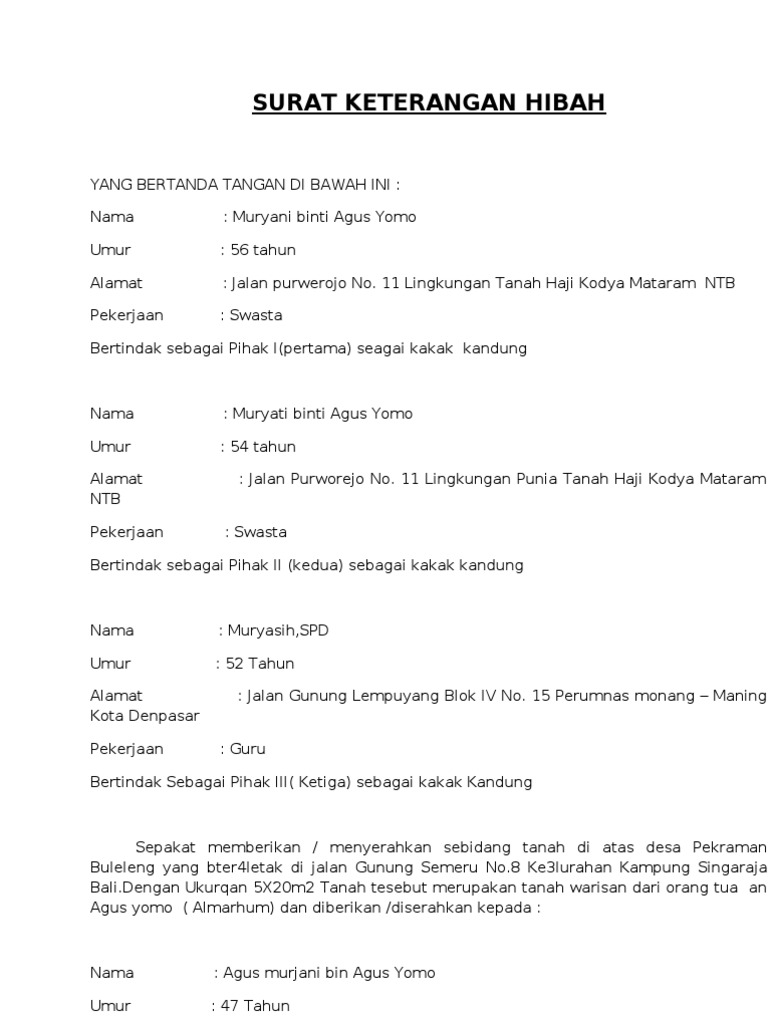 Contoh Surat Hibah Tanah Pdf - Contoh Z