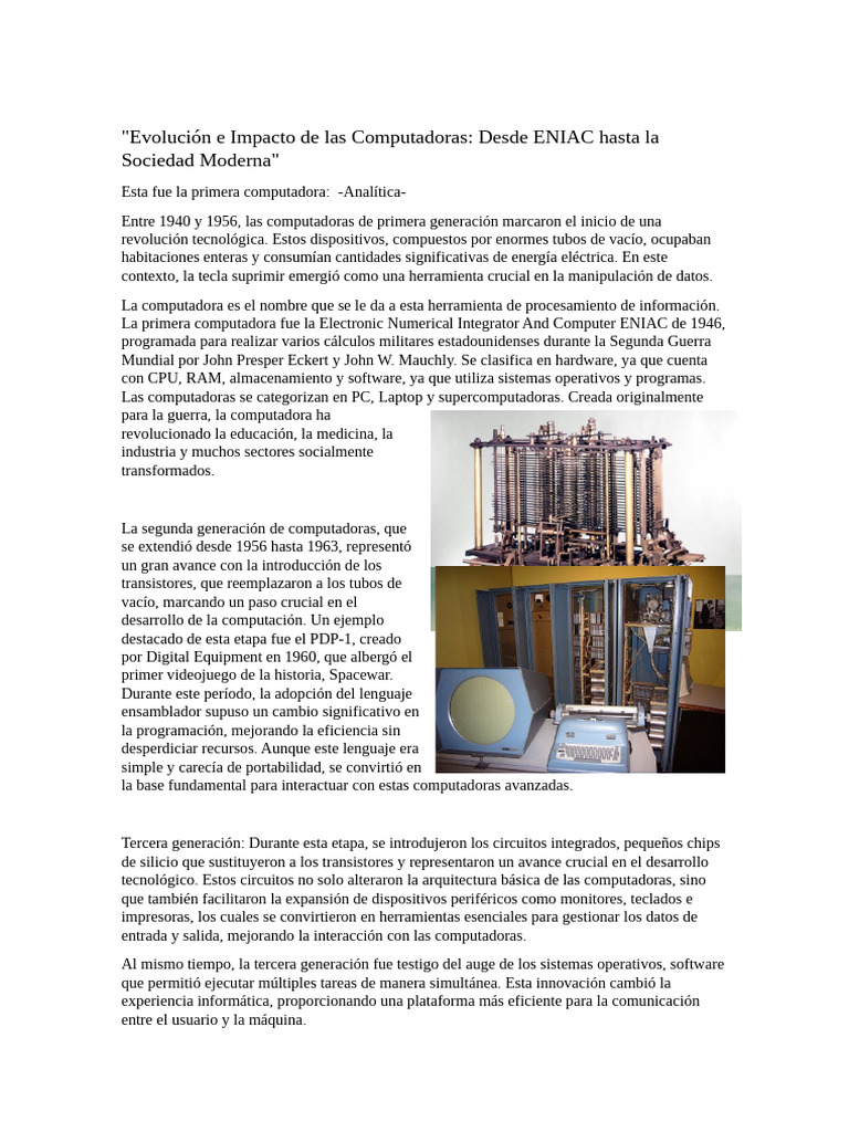 Evolución e Impacto de Las Computadoras | PDF | Informática | Hardware ...