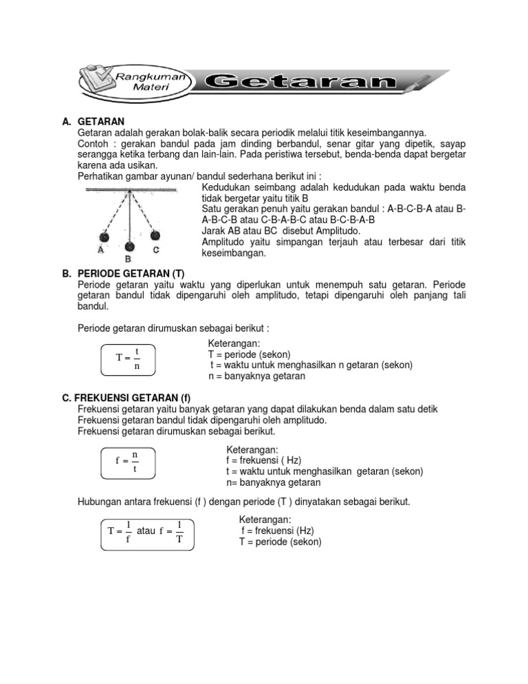 Rangkuman Materi Ipa Kelas Viii Smt2 Getaran