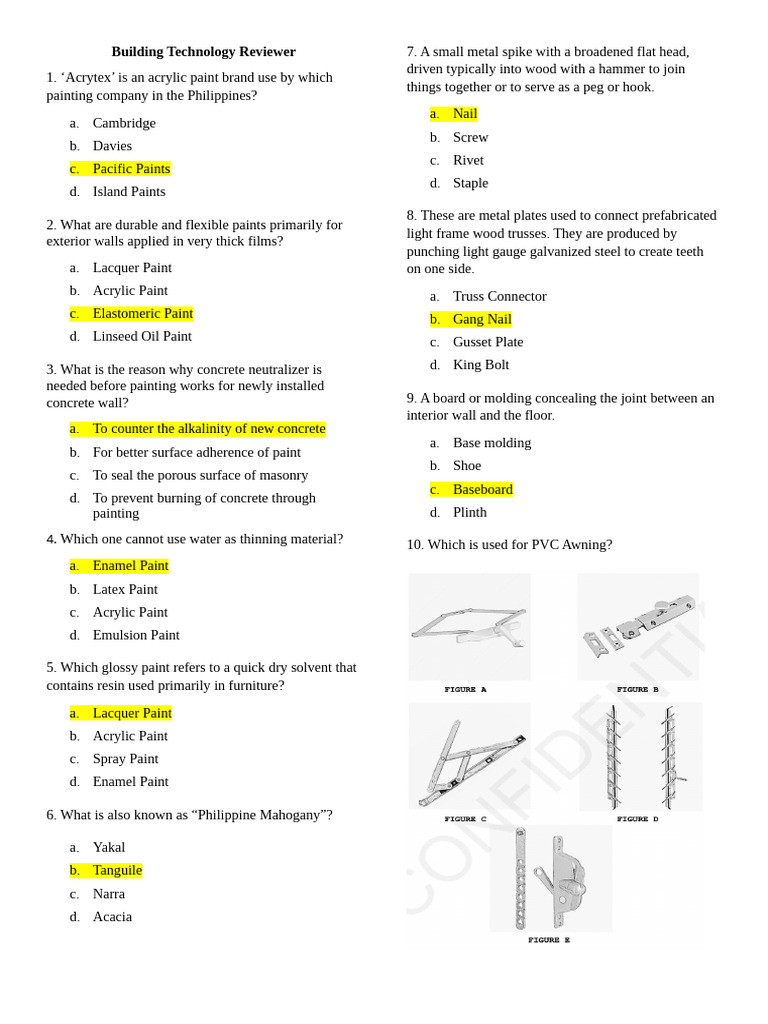 Building Technology Review Questions | PDF | Paint | Flooring