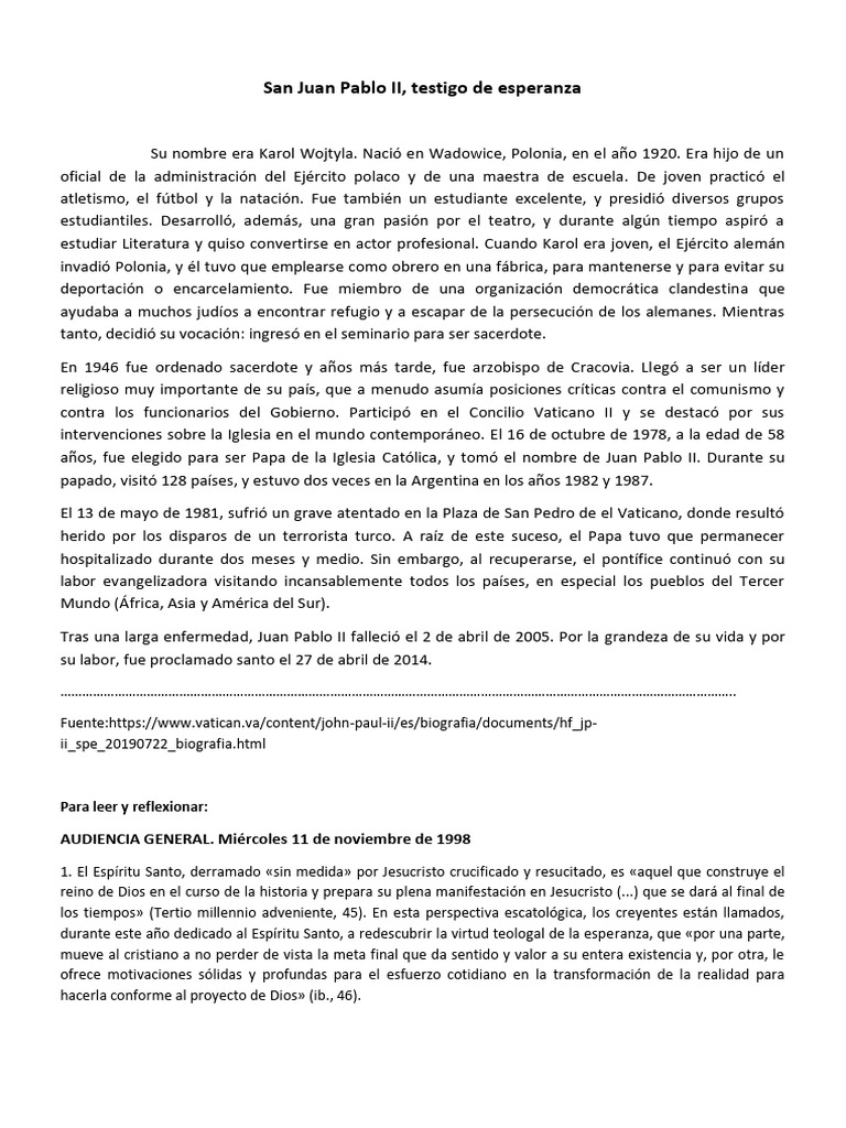 Vida y legado de San Juan Pablo II | PDF | Papa juan pablo ii | Cristo ...