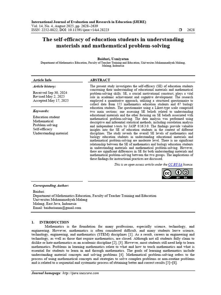 Self-Efficacy in Education Students' Math Skills | PDF | Self Efficacy ...