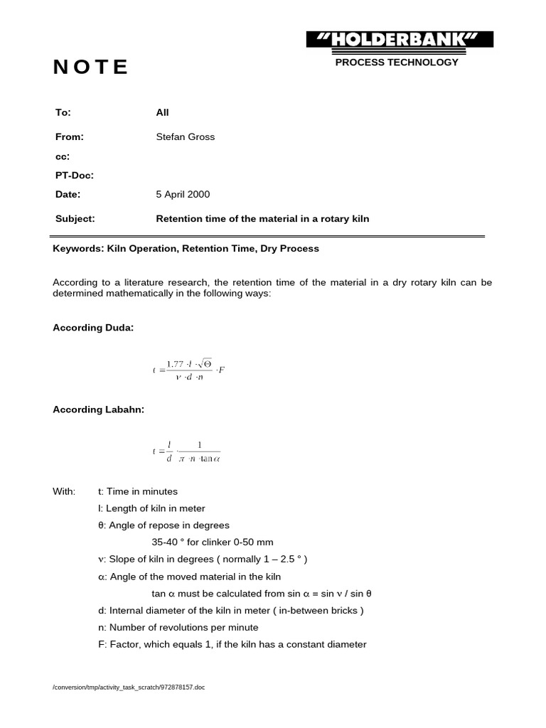 Rotary Kiln Retention Time Analysis | PDF