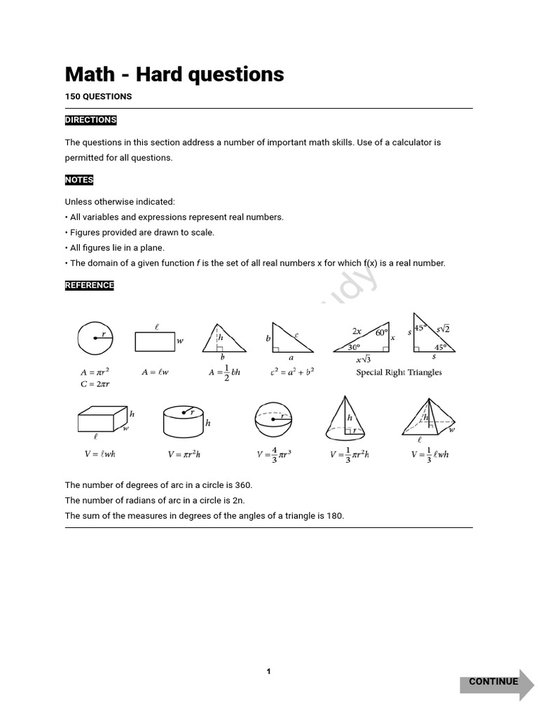 (M) 150 Hard Math Questions | PDF | Circle | Area