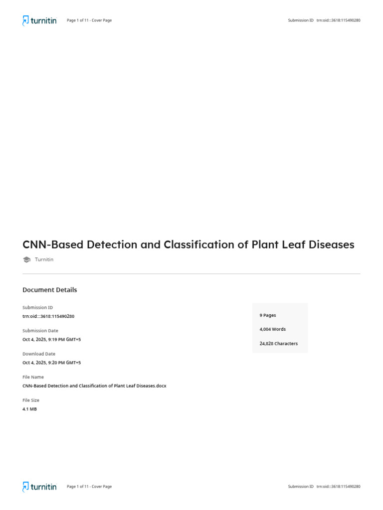 CNN for Plant Leaf Disease Detection | PDF | Deep Learning | Artificial ...