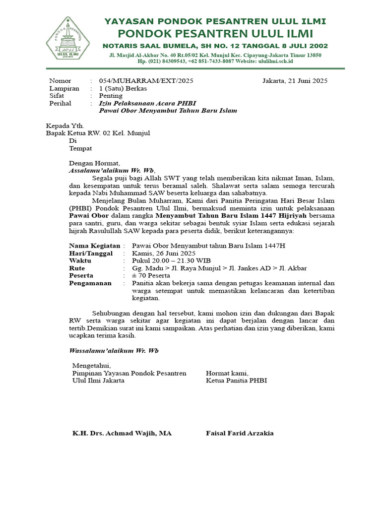 Izin Pawai Obor Tahun Baru Islam 1447H | PDF