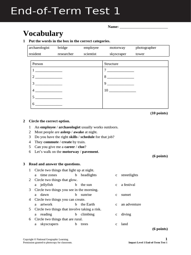 Impact Level 1 End-of-Term Test Guide | PDF