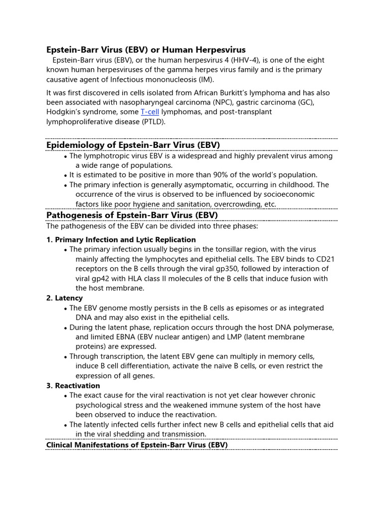 Epstein Bar Virus | PDF | Human Diseases And Disorders | Immunology