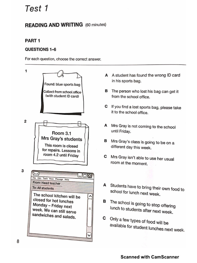 Ket Test 1 Reading | PDF