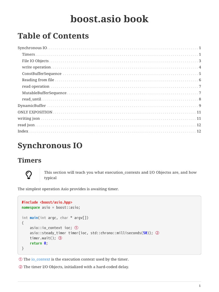 Boost.Asio Synchronous I/O Guide | PDF | Parsing | Computer Programming