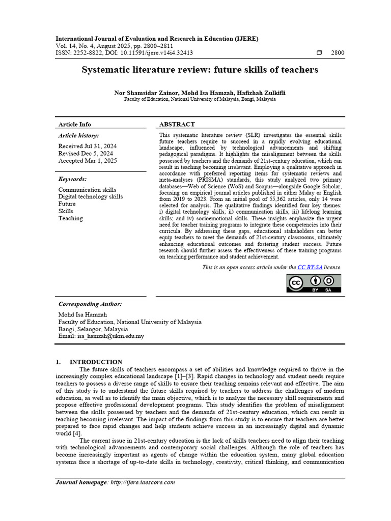 Future Teacher Skills: A Systematic Review | PDF | Teachers | Methodology