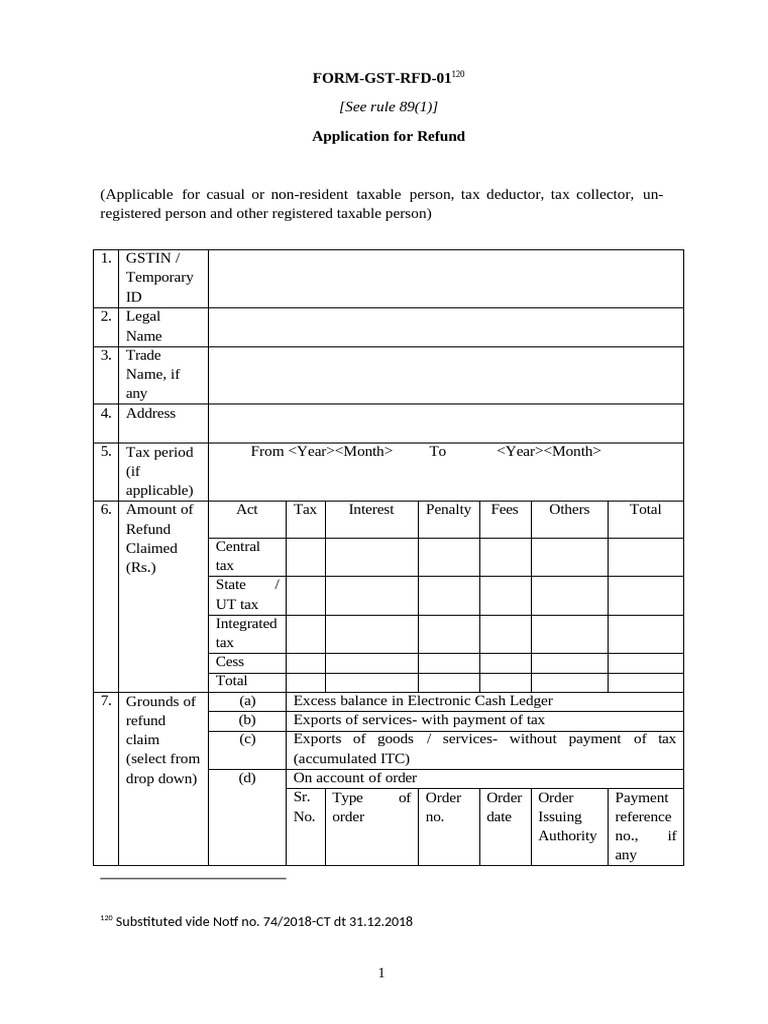 FORM-GST-RFD-01 | PDF | Taxes | Government Finances