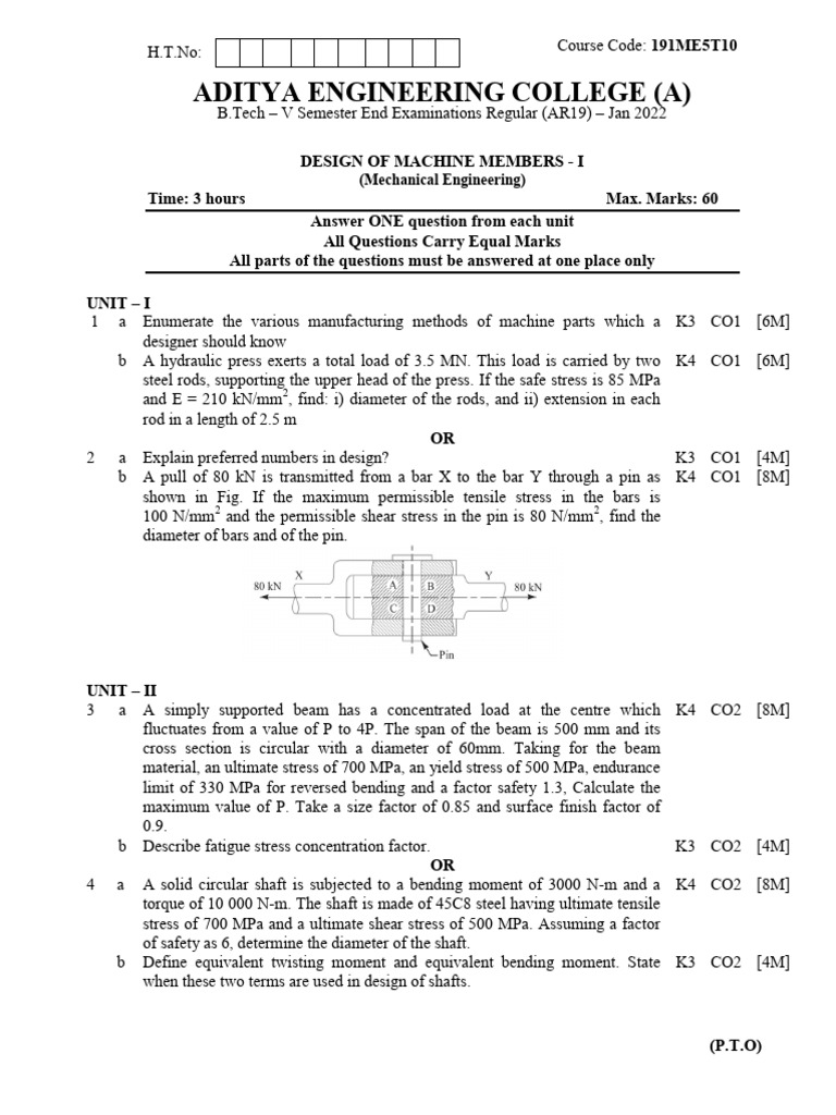 B.Tech Mechanical Engineering Exam Paper | PDF | Stress (Mechanics ...