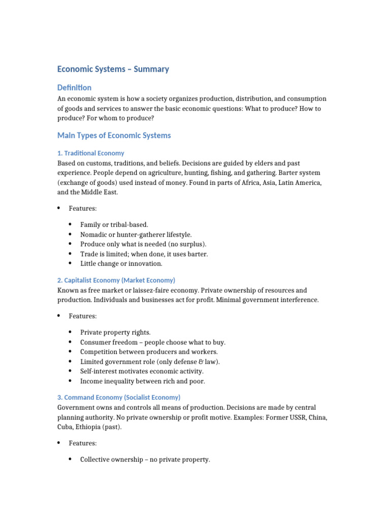 Overview of Economic Systems Explained | PDF | Economic System | Capitalism