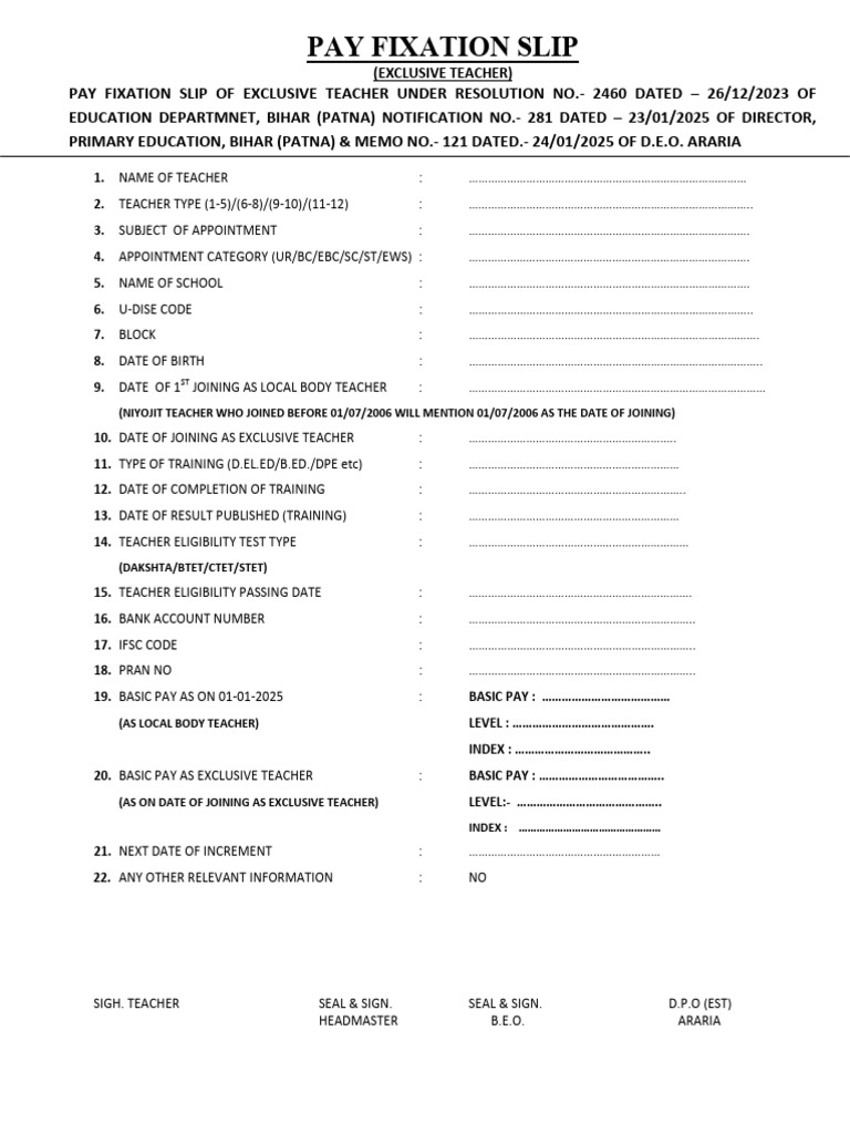 Exclusive Teacher Pay Fixation Slip | PDF | Chess Theory | Chess