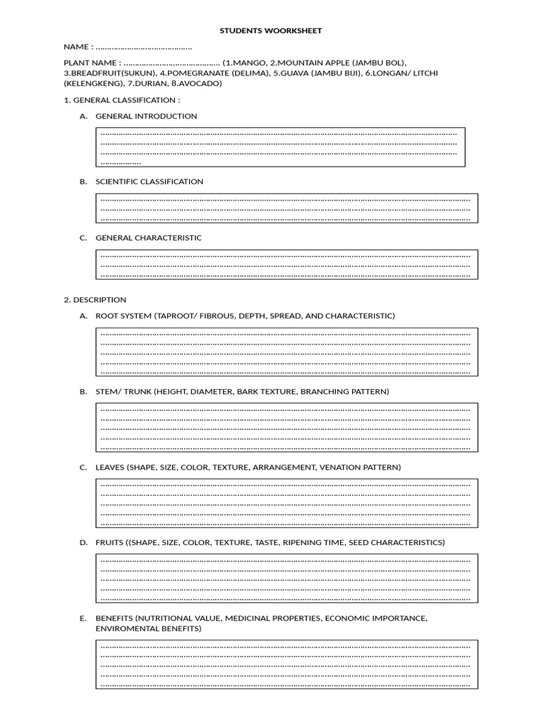 Plant Classification Worksheet | PDF | Botany | Plants