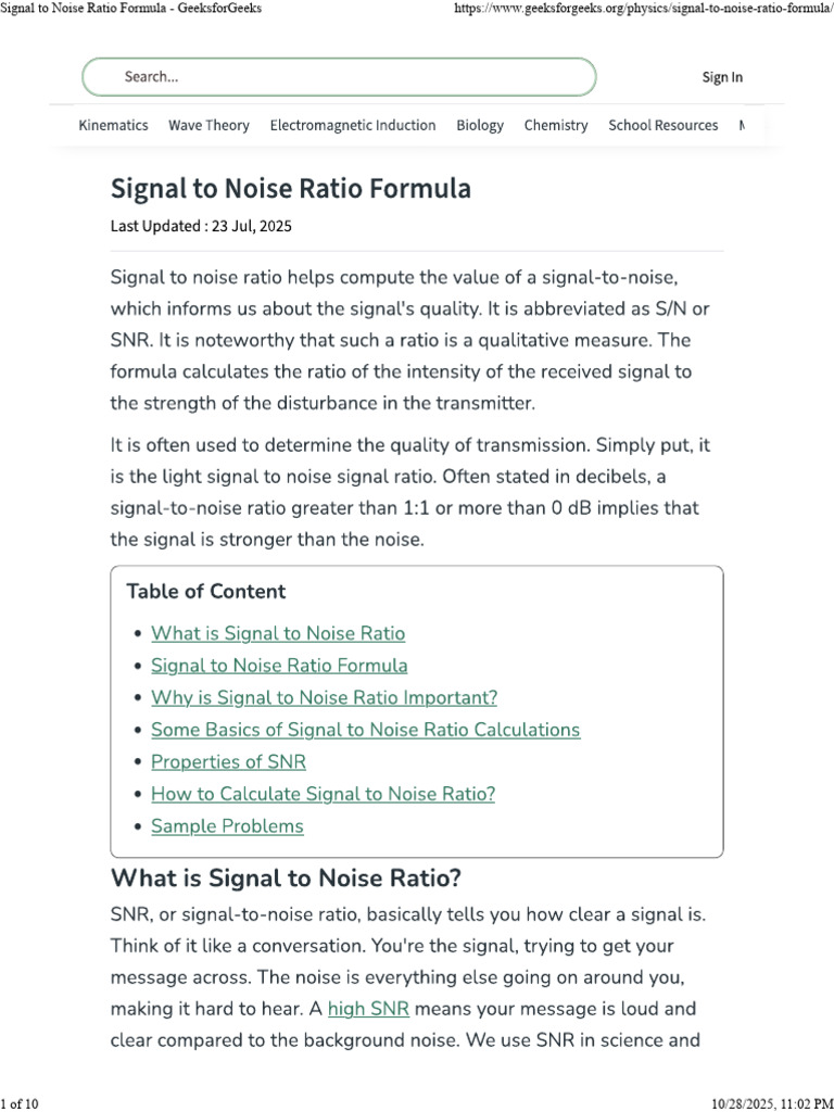 Signal to Noise Ratio Explained | PDF | Telecommunications Engineering ...