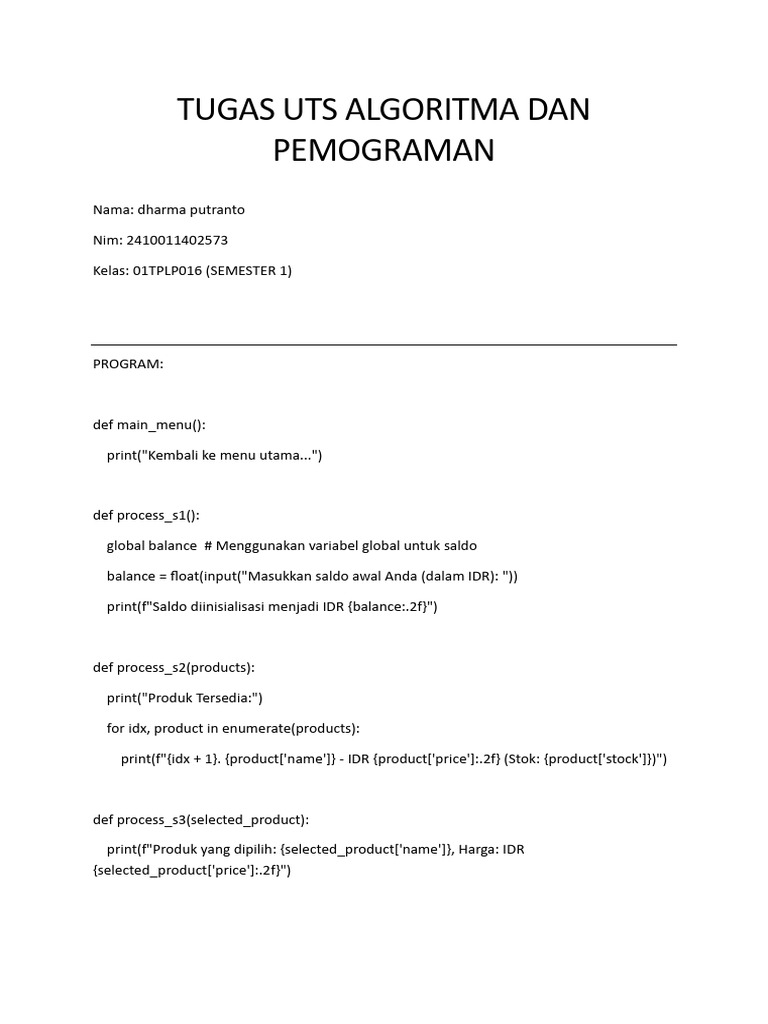 Tugas Uts Algoritma Dan Pemograman | PDF