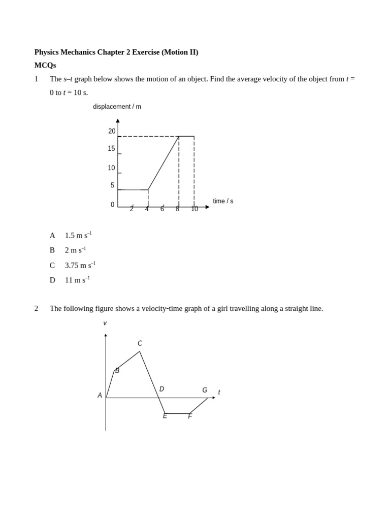 Physics Mechanics Chapter 2 Exercise(Motion II) | PDF | Acceleration ...