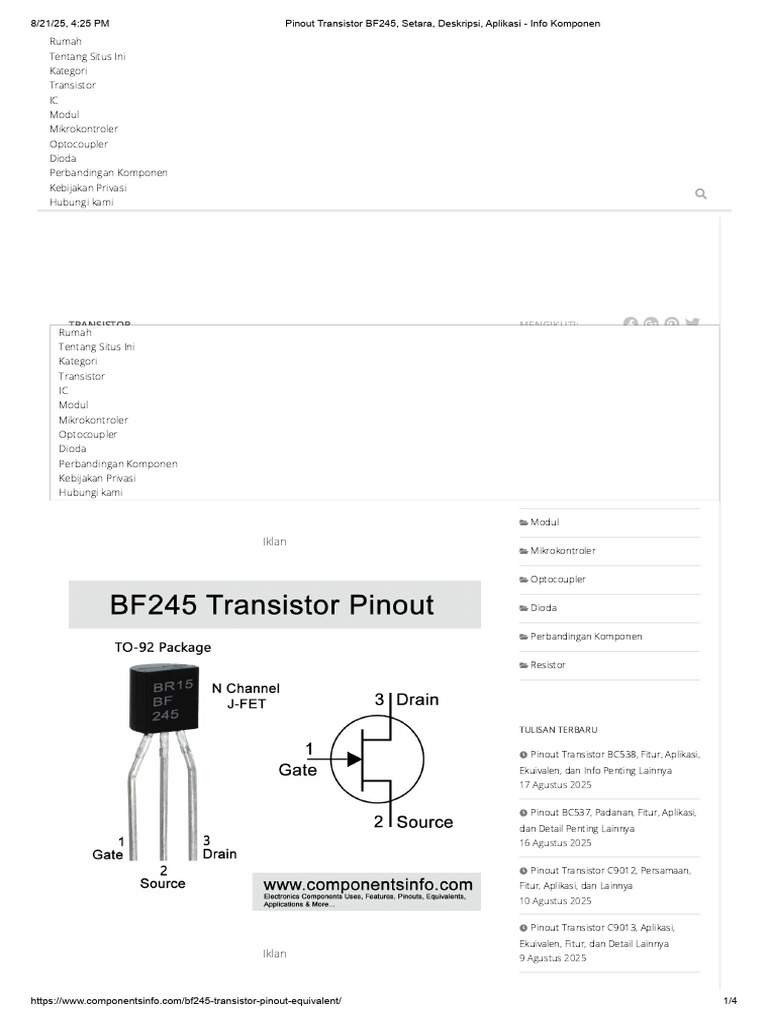 Pinout dan Aplikasi Transistor BF245 | PDF