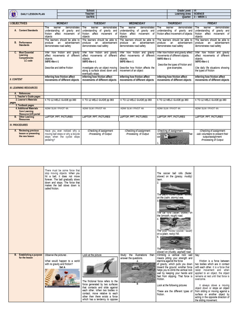 WEEK 1 - DLL-SCI6 | PDF | Friction | Force