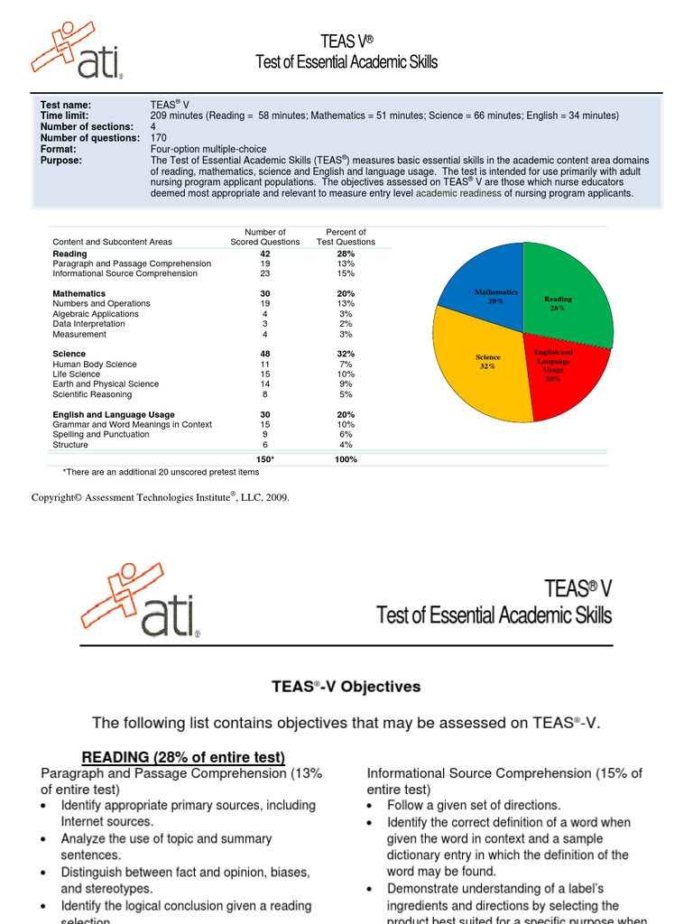 TEAS-V Summary and Objectives | PDF | Fraction (Mathematics) | Atoms