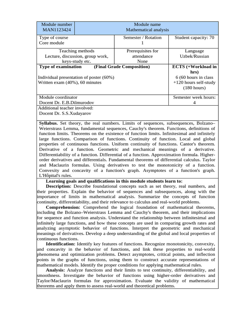 Mathematical Analysis Core Module Overview | PDF | Limit (Mathematics ...