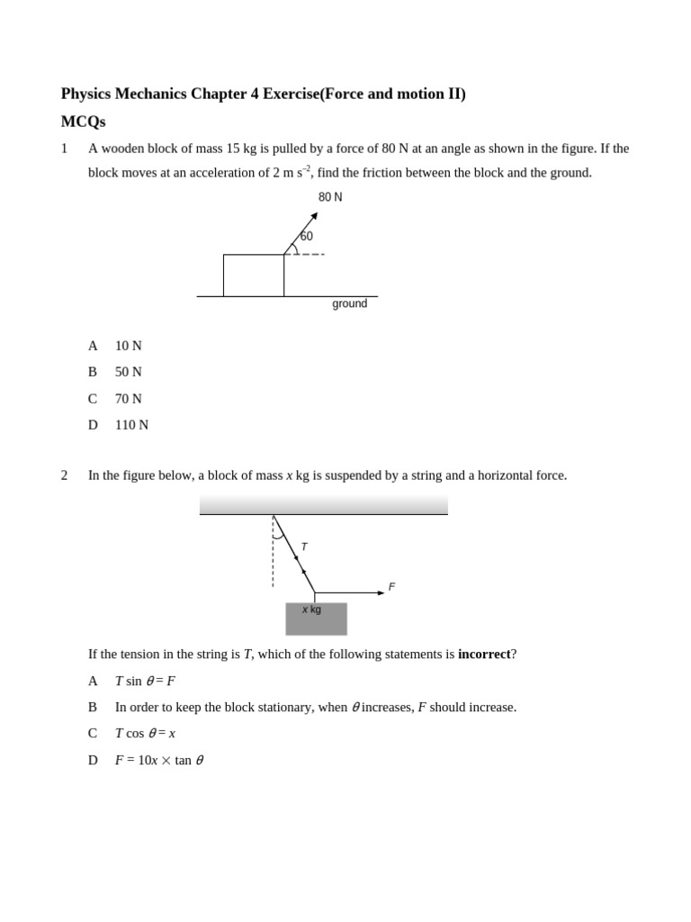 Physics Mechanics Chapter 4 Exercises | PDF | Force | Mass