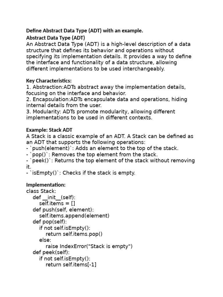 Define Abstract Data Type (ADT | PDF | Pointer (Computer Programming ...