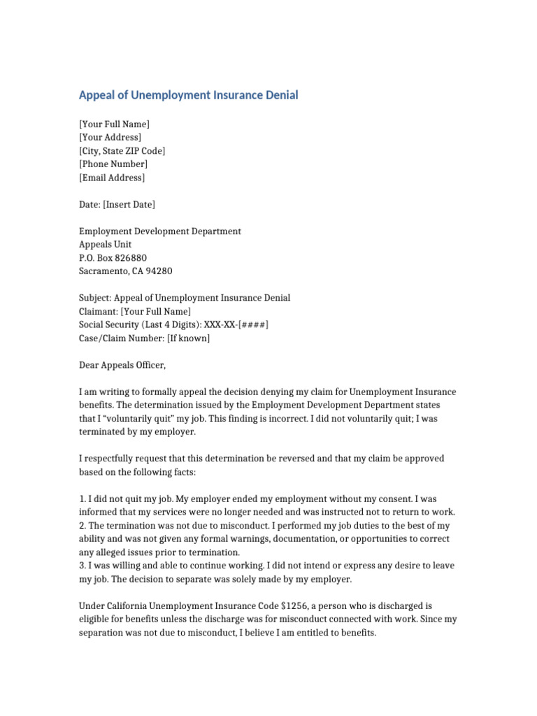 Unemployment Insurance Appeal Letter | PDF