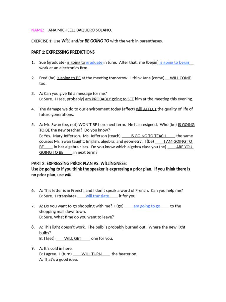 Future Tense Practice Exercises | PDF | Verb | Grammatical Tense