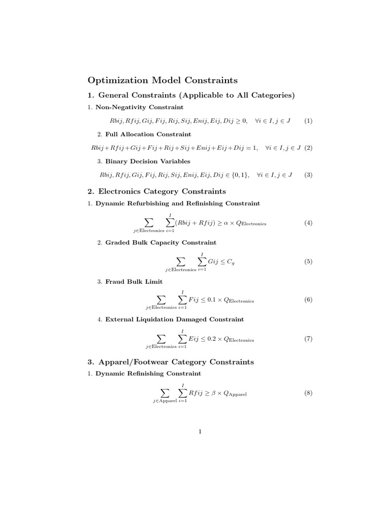 Optimization Model Constraints Overview | PDF